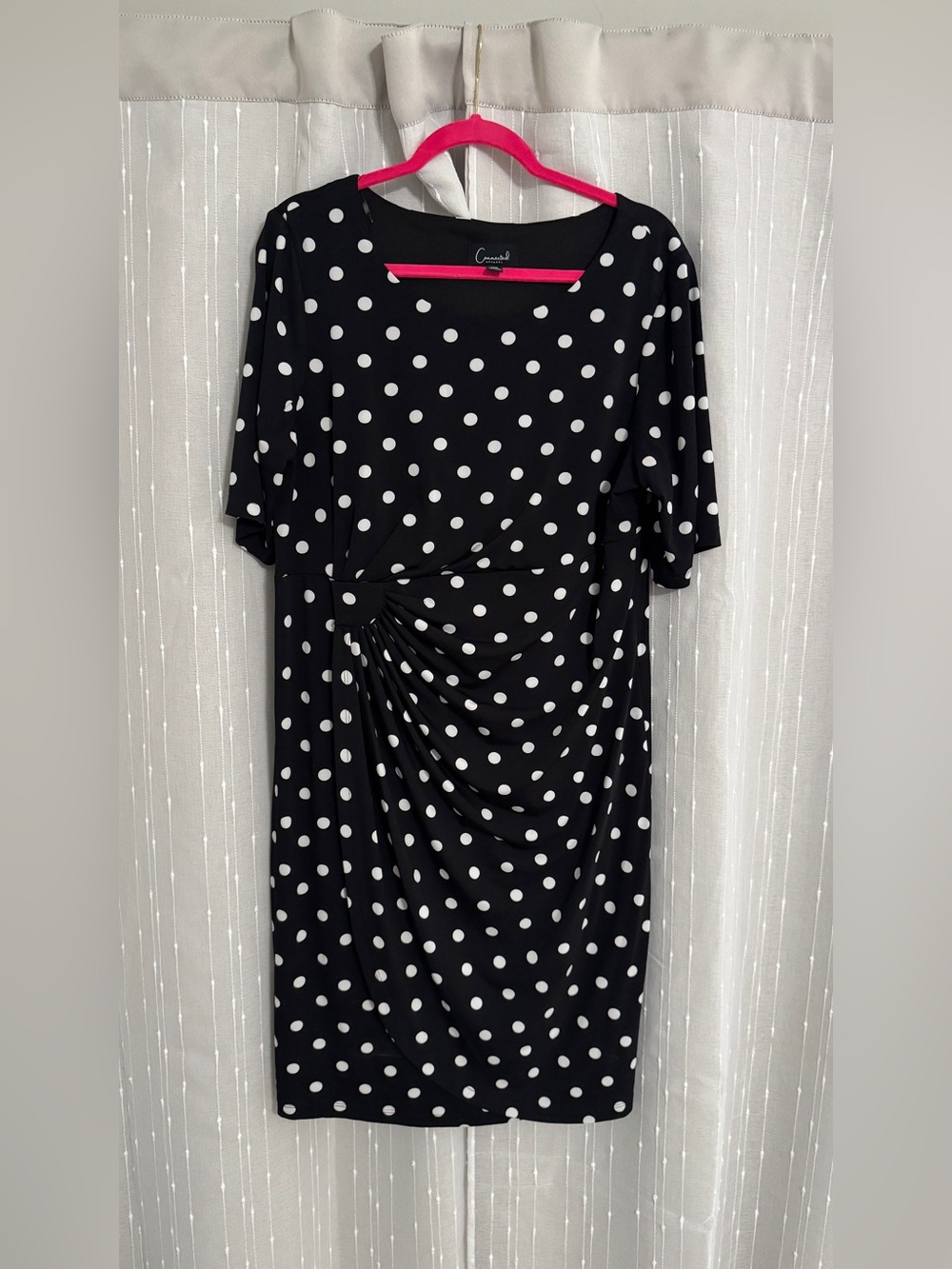 Polka Dot Black & White Ruched Women's Work Dress
